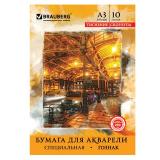Папка для акварели А3, 297х420 мм, 10 л., BRAUBERG, внутренний блок бумага ГОЗНАК 