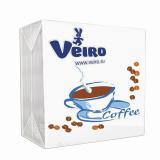 Салфетки бумажные 100 шт., 24х24 см, VEIRO, с рисунком кофе, 100% целлюлоза, 24Р1/100, 24р1/100