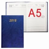 Ежедневник датированный 2018, А5, твердый переплет, обложка бумвинил, синий, 145х215 мм, BRAUBERG, 128311