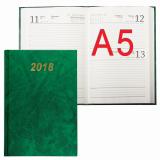 Ежедневник датированный 2018, А5, твердый переплет, обложка бумвинил, зеленый, 145х215 мм, BRAUBERG, 128314